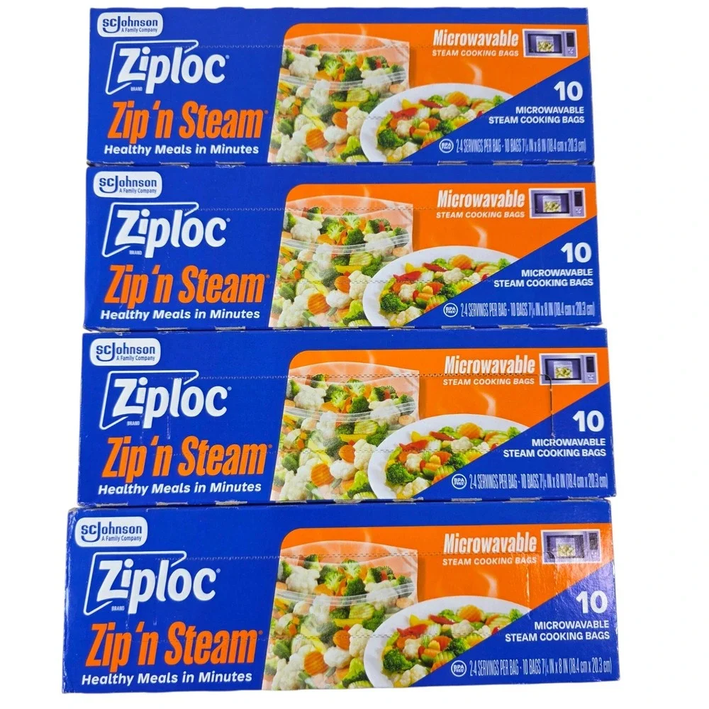 Ziploc Zip n Steam Microwave Cooking Bags Blue 40 Count Total 4 Packs of 10